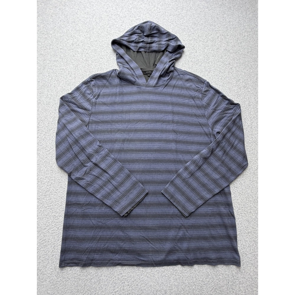 Vince Hoodie Mens XL Blue Striped V Neck Pullover Lightweight Long Sleeve